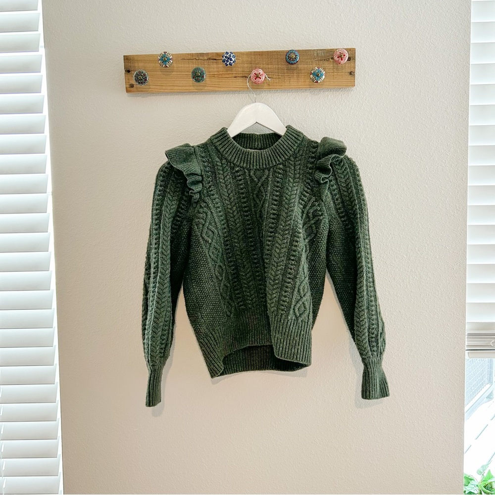 🔥Madewell | Hollydene Ruffle-Shoulder Pullover Sweater Grey Small Long Sl… - Picture 2 of 11